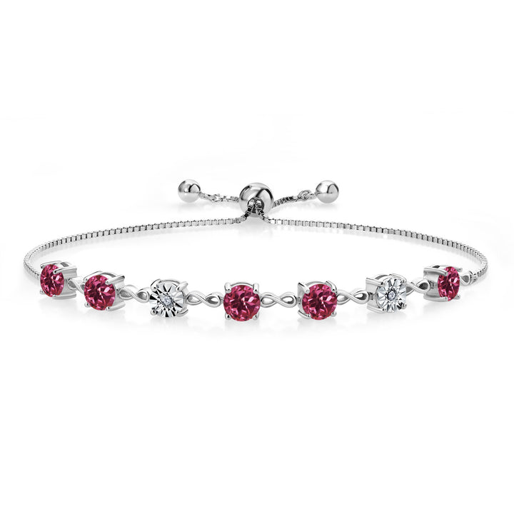 Gem Stone King 925 Sterling Silver Infinity Tennis Bracelet for Women | Gemstone Birthstone and White Lab Grown Diamond | Round 5MM and 1MM Accents| Adjustable Bolo to 9 Inch | Easy-On Easy-Off