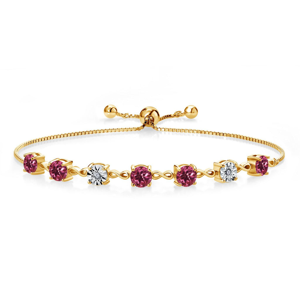 Gem Stone King 925 Sterling Silver Infinity Tennis Bracelet for Women | Gemstone Birthstone and White Lab Grown Diamond | Round 5MM and 1MM Accents| Adjustable Bolo to 9 Inch | Easy-On Easy-Off