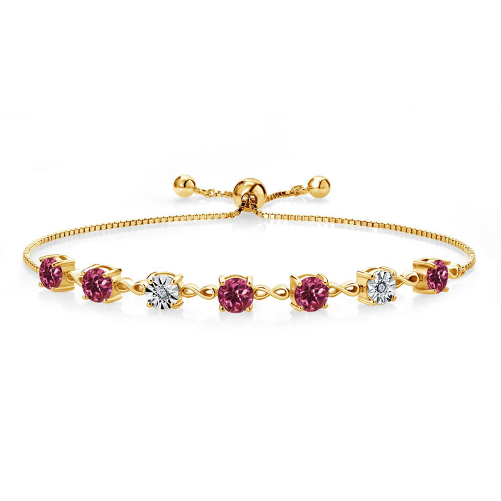 Gem Stone King 925 Sterling Silver Infinity Tennis Bracelet for Women | Gemstone Birthstone and White Lab Grown Diamond | Round 5MM and 1MM Accents| Adjustable Bolo to 9 Inch | Easy-On Easy-Off