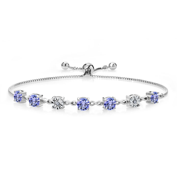 Gem Stone King 925 Sterling Silver Infinity Tennis Bracelet for Women | Gemstone Birthstone and White Lab Grown Diamond | Round 5MM and 1MM Accents| Adjustable Bolo to 9 Inch | Easy-On Easy-Off