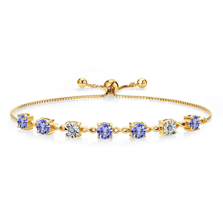 Gem Stone King 925 Sterling Silver Infinity Tennis Bracelet for Women | Gemstone Birthstone and White Lab Grown Diamond | Round 5MM and 1MM Accents| Adjustable Bolo to 9 Inch | Easy-On Easy-Off