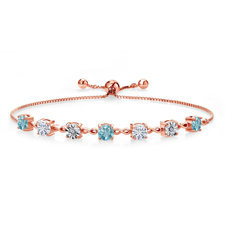 Gem Stone King Gemstone Birthstone White Moissanite and Lab Grown Diamond Accent Infinity Tennis Bracelet for Women in 925 Sterling Silver | Round 5MM and 1MM | Adjustable Bolo Up to 9 Inch | Easy-On Easy-Off