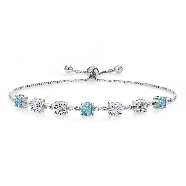Gem Stone King Gemstone Birthstone White Moissanite and Lab Grown Diamond Accent Infinity Tennis Bracelet for Women in 925 Sterling Silver | Round 5MM and 1MM | Adjustable Bolo Up to 9 Inch | Easy-On Easy-Off
