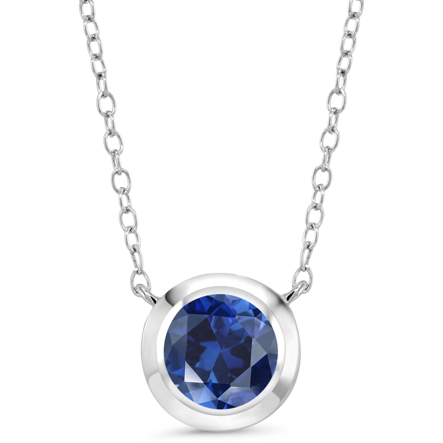 Blue Created Sapphire - September_Necklace in 925 Sterling Silver