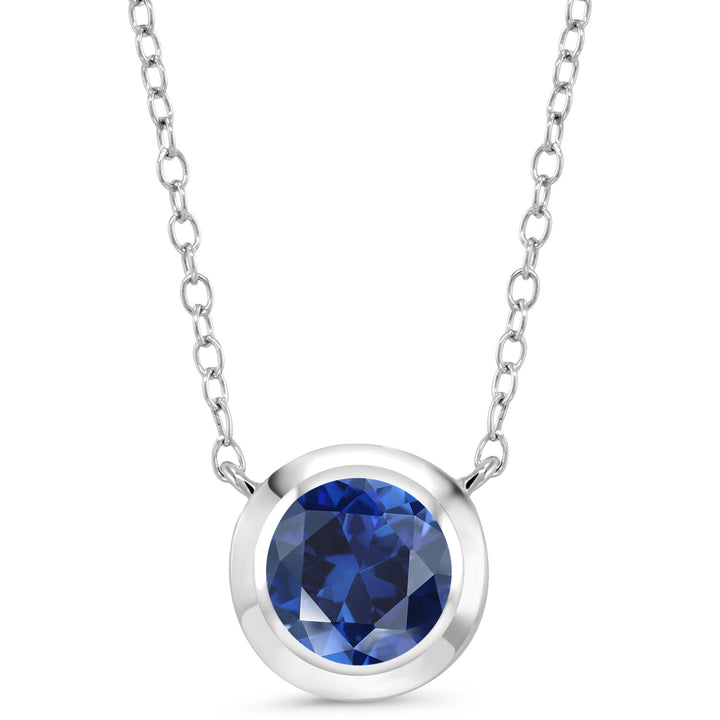 Blue Created Sapphire - September_Necklace in 925 Sterling Silver
