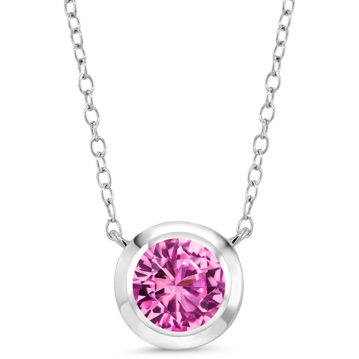 Pink Created Sapphire - September_Necklace in 925 Sterling Silver
