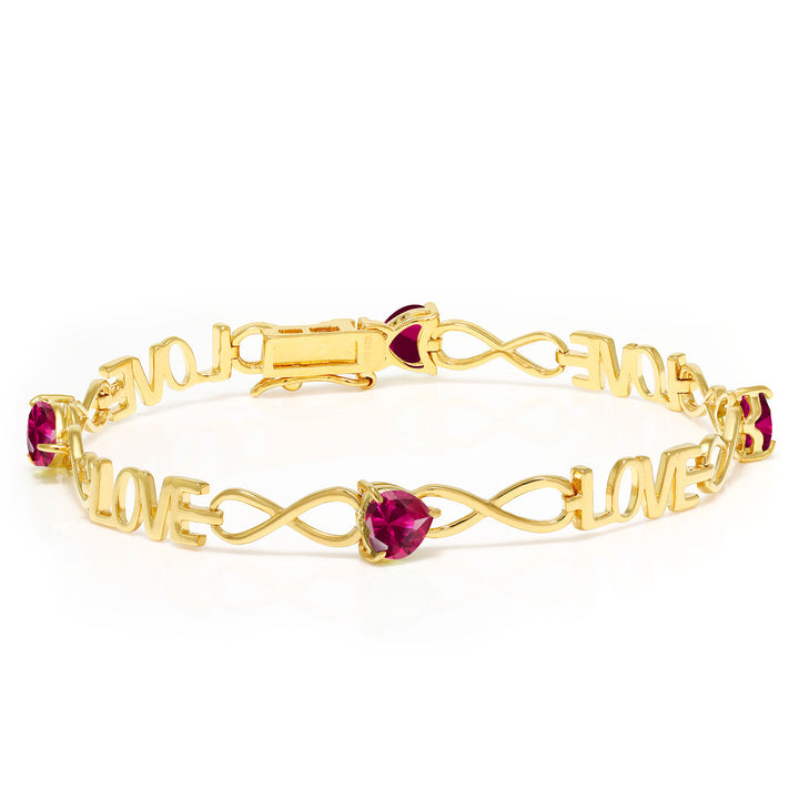 3.84 Ct Heart Shape Red Created Ruby 18K Yellow Gold Plated Silver Bracelet For Women