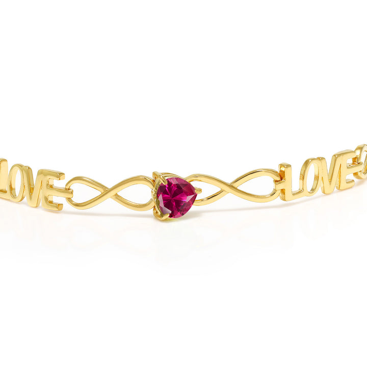 3.84 Ct Heart Shape Red Created Ruby 18K Yellow Gold Plated Silver Bracelet For Women