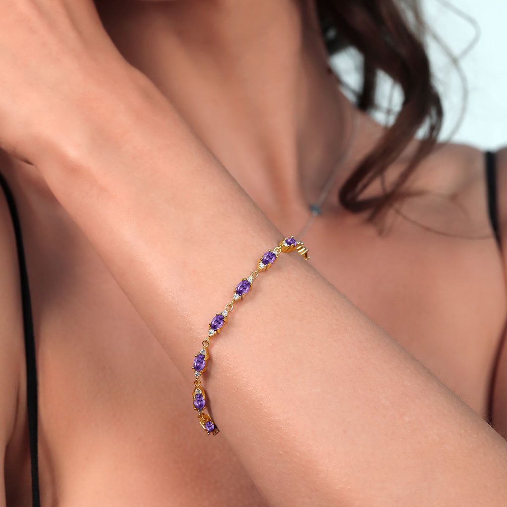 Amethyst - February_Bracelet in 925 Yellow Gold Plated Silver