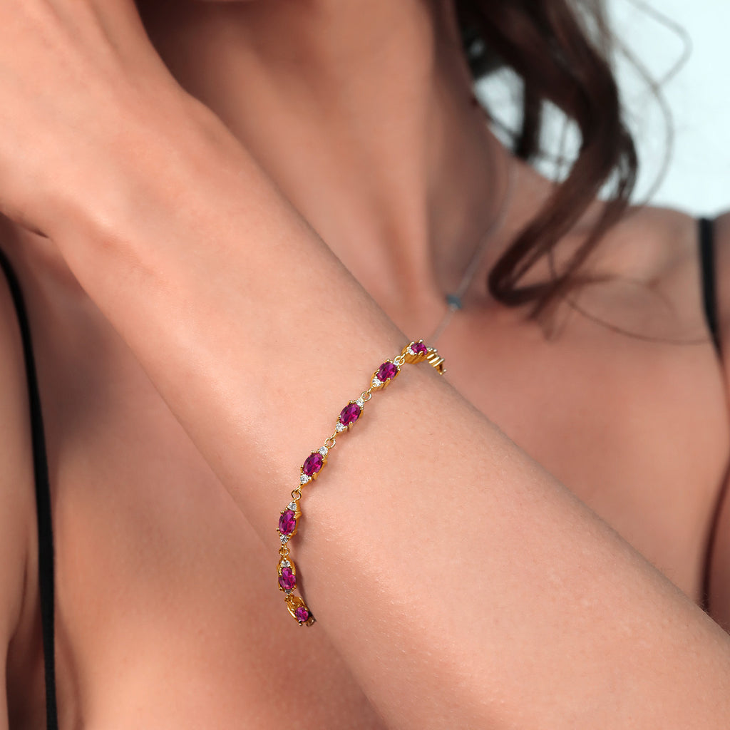 Created Ruby - July_Bracelet in 925 Yellow Gold Plated Silver