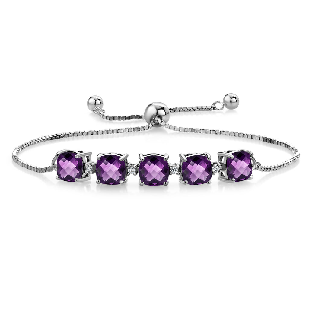 Amethyst-Checkerboard - February_Bracelet in 925 Sterling Silver