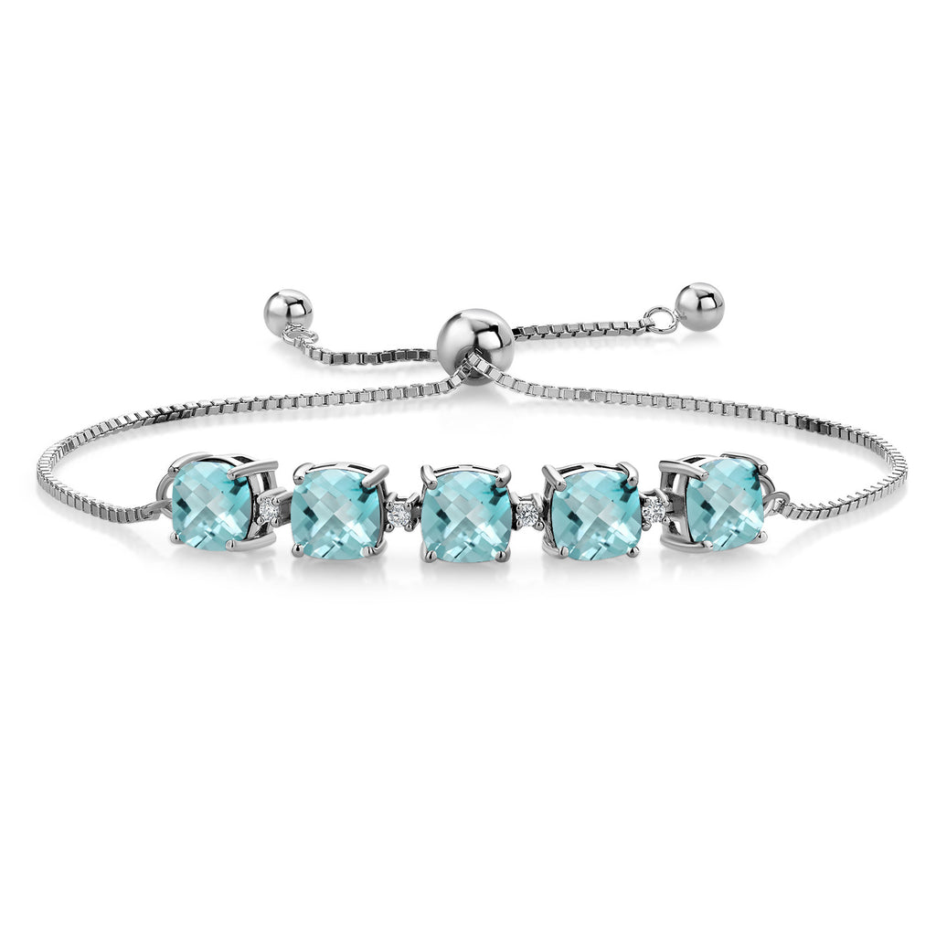 Sky Blue Topaz-Checkerboard - November_Bracelet in 925 Sterling Silver