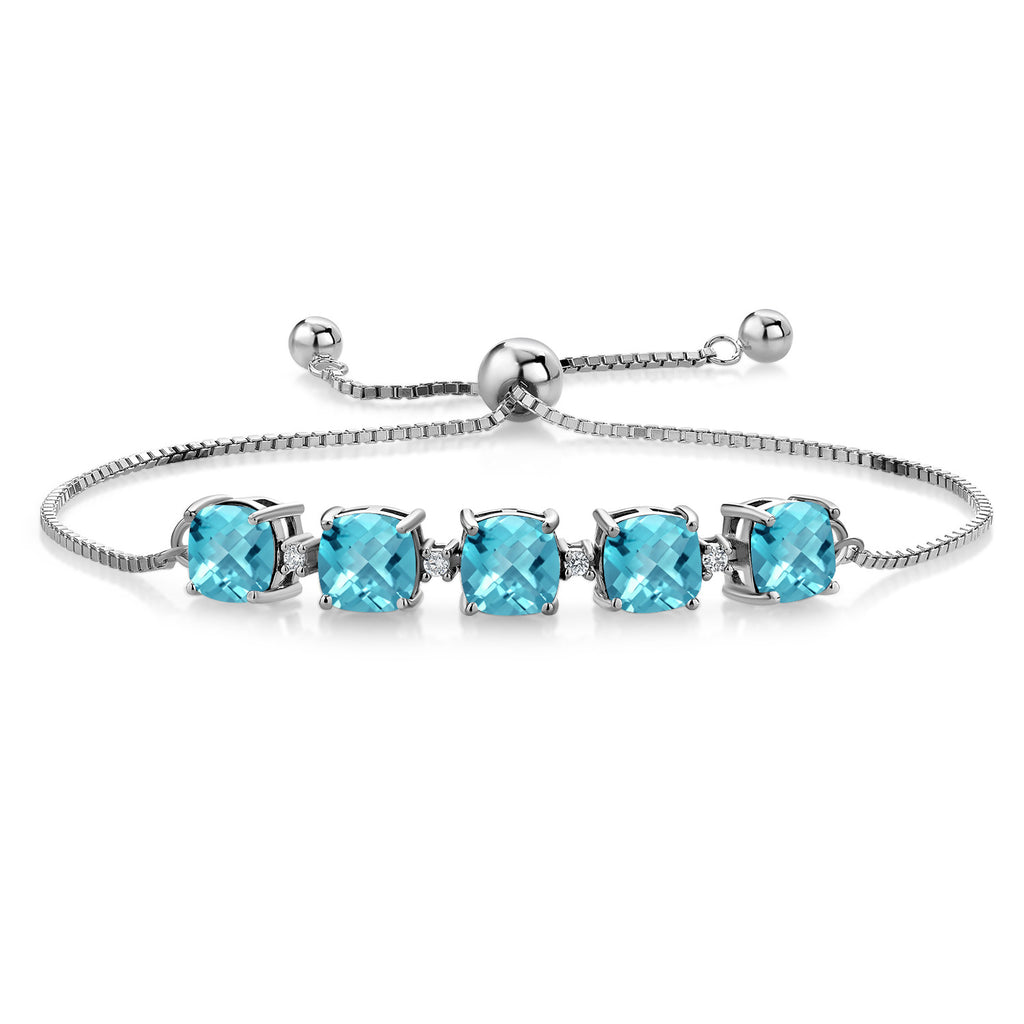 Swiss Blue Topaz-Checkerboard - November_Bracelet in 925 Sterling Silver