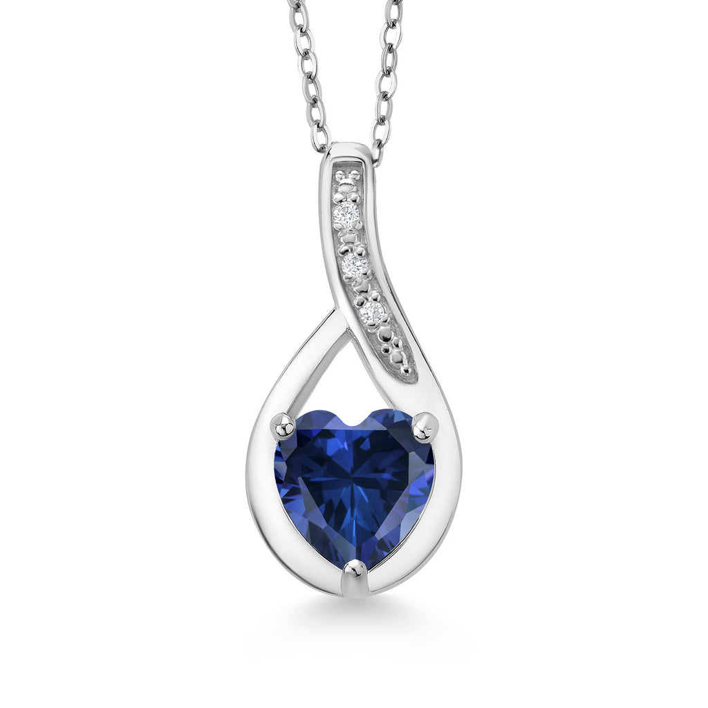 Blue Created Sapphire - September_Necklace in 925 Sterling Silver