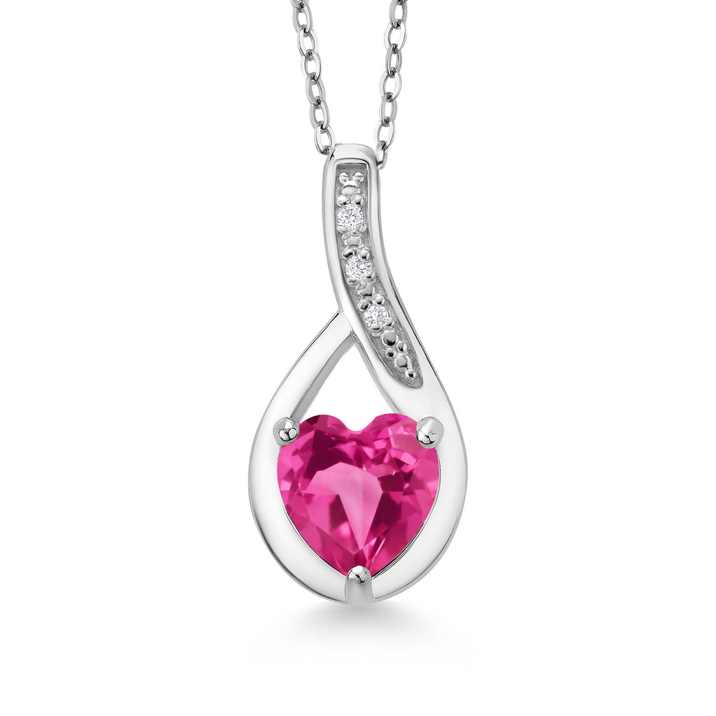 Pink Created Sapphire - September_Necklace in 925 Sterling Silver