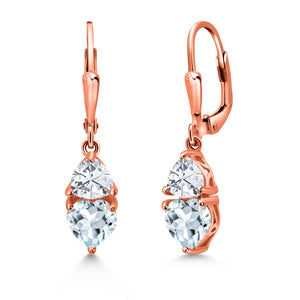 Aquamarine and Moissanite_18K Rose Gold Plated Silver_Earrings in 18K Rose Gold Plated Silver