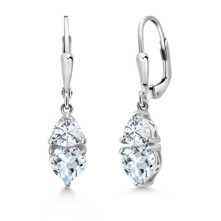 Aquamarine and Moissanite_925 Sterling Silver_Earrings in 925 Sterling Silver