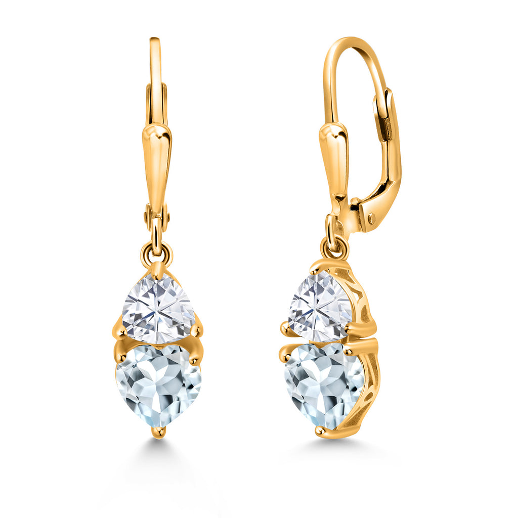 Aquamarine and Moissanite_18K Yellow Gold Plated Silver_Earrings in 18K Yellow Gold Plated Silver