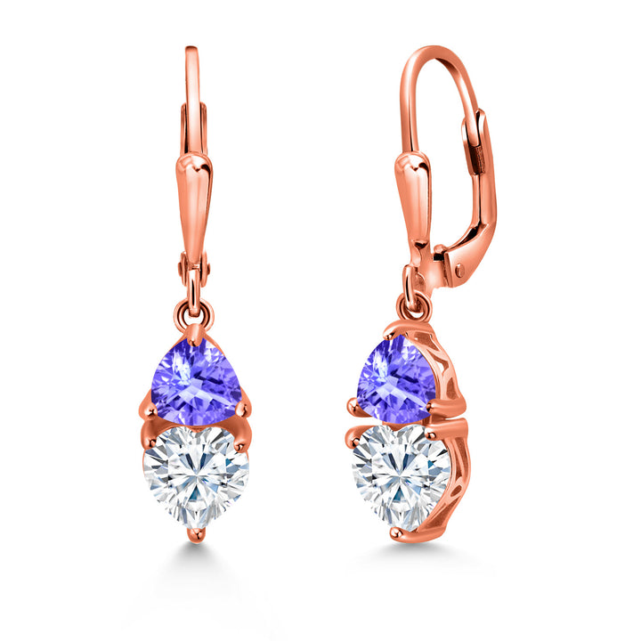 Moissanite and Tanzanite_18K Rose Gold Plated Silver_Earrings in 18K Rose Gold Plated Silver