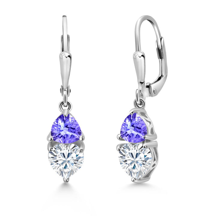 Moissanite and Tanzanite_925 Sterling Silver_Earrings in 925 Sterling Silver