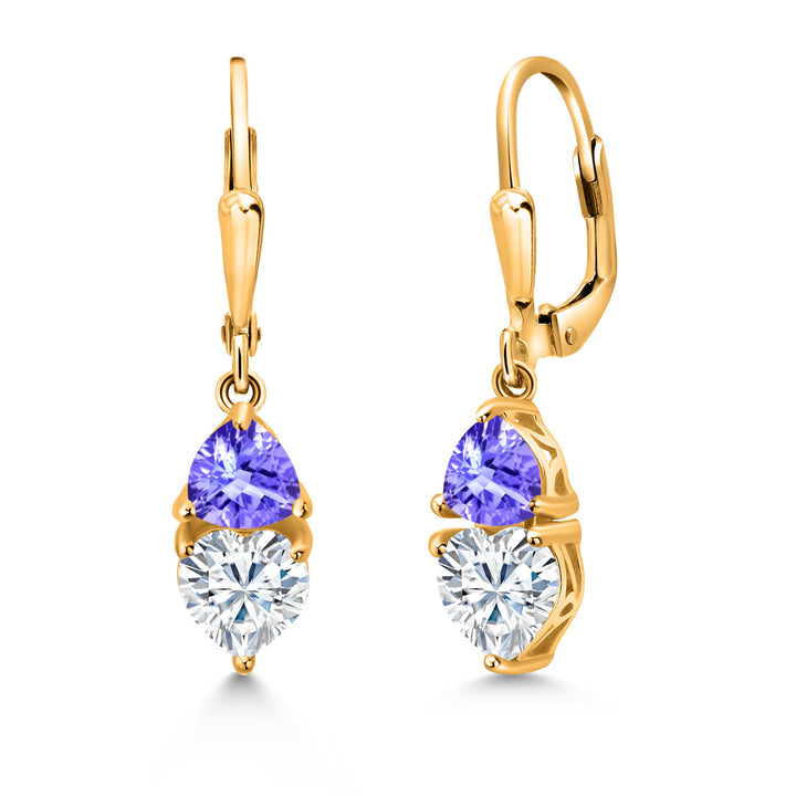 Moissanite and Tanzanite_18K Yellow Gold Plated Silver_Earrings in 18K Yellow Gold Plated Silver