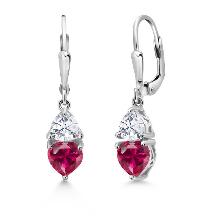 Created Ruby and Moissanite_925 Sterling Silver_Earrings in 925 Sterling Silver