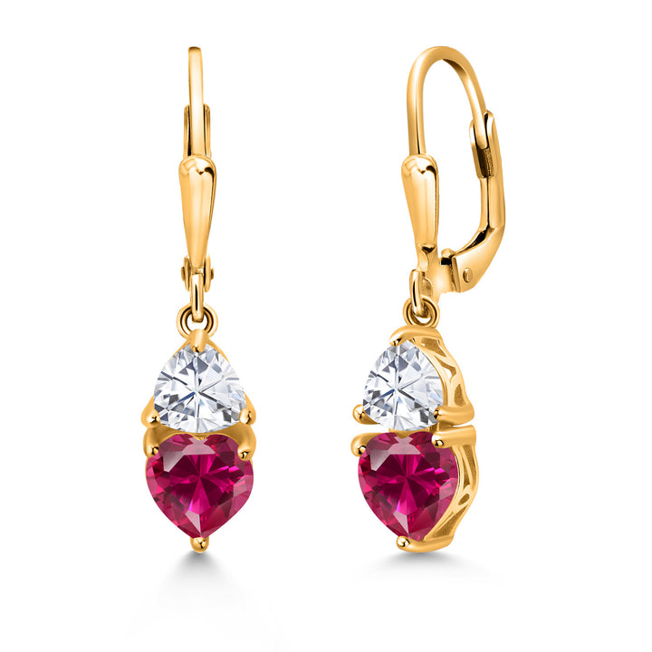 Created Ruby and Moissanite_18K Yellow Gold Plated Silver_Earrings in 18K Yellow Gold Plated Silver