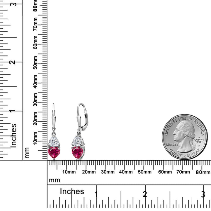 925 Sterling Silver Red Created Ruby and Lab Grown Diamond Stud Earrings for Women | 2.66 Cttw | Gemstone July Birthstone | Heart Shape 6MM