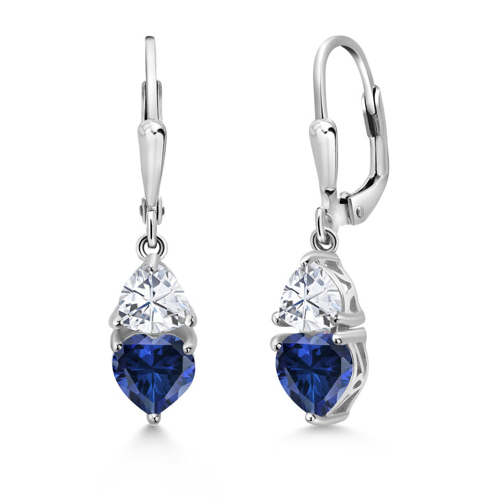 Created Sapphire and Moissanite_925 Sterling Silver_Earrings in 925 Sterling Silver