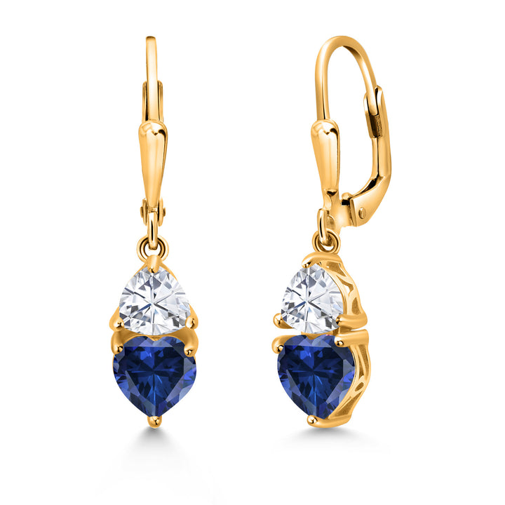 Created Sapphire and Moissanite_18K Yellow Gold Plated Silver_Earrings in 18K Yellow Gold Plated Silver