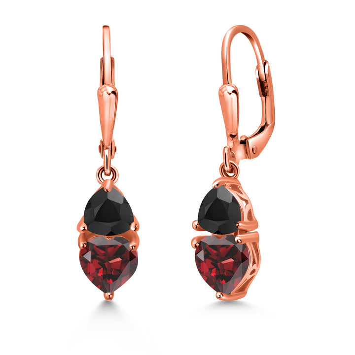 Garnet and Onyx_18K Rose Gold Plated Silver_Earrings in 18K Rose Gold Plated Silver