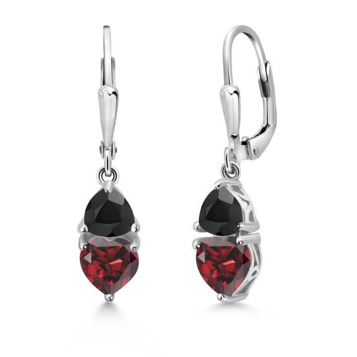 Garnet and Onyx_925 Sterling Silver_Earrings in 925 Sterling Silver
