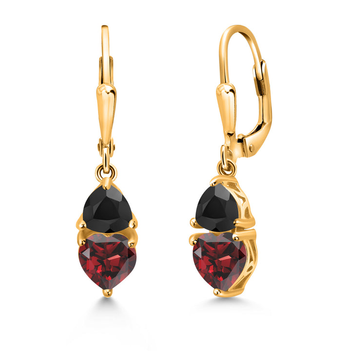 Garnet and Onyx_18K Yellow Gold Plated Silver_Earrings in 18K Yellow Gold Plated Silver