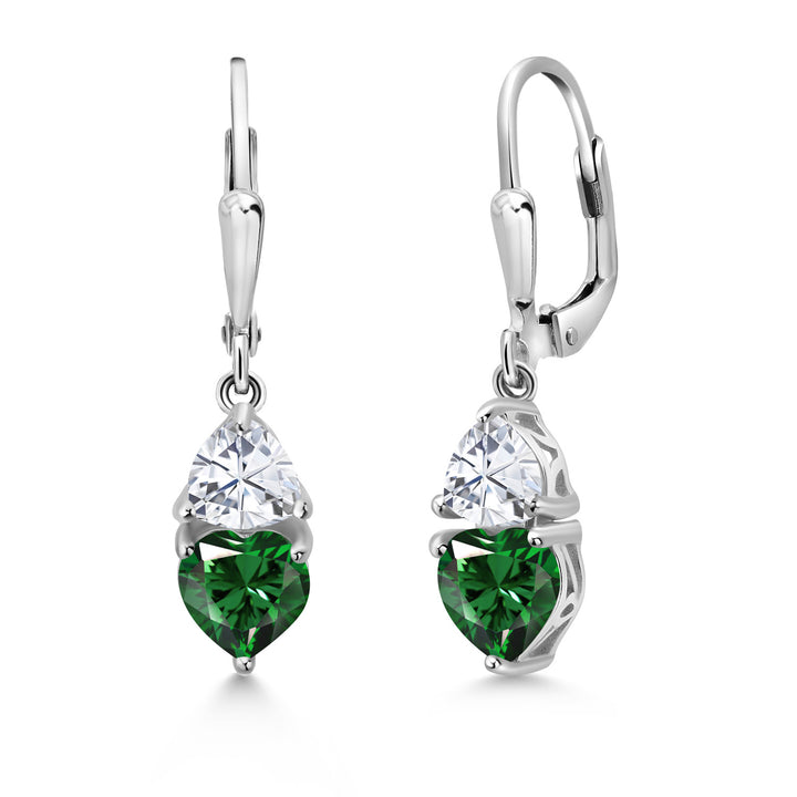 Nano Emerald and Moissanite_925 Sterling Silver_Earrings in 925 Sterling Silver