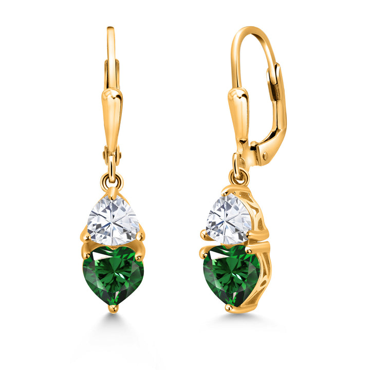Nano Emerald and Moissanite_18K Yellow Gold Plated Silver_Earrings in 18K Yellow Gold Plated Silver