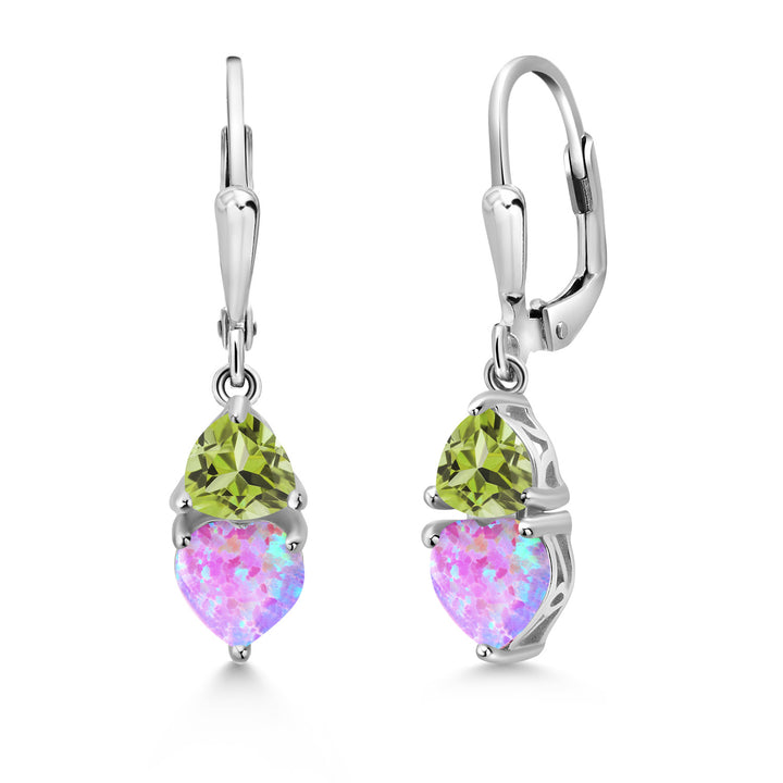 Pink Opal and Peridot_925 Sterling Silver_Earrings in 925 Sterling Silver