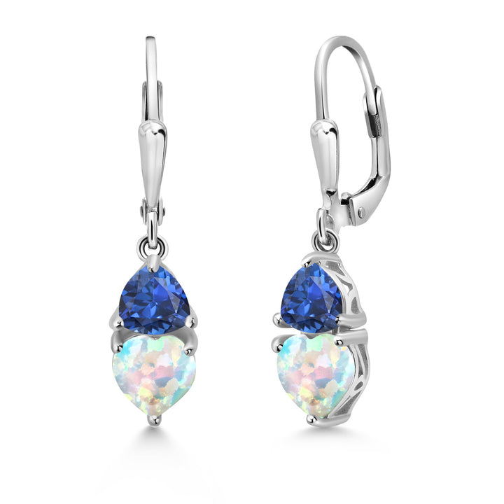 White Opal and Created Sapphire_925 Sterling Silver_Earrings in 925 Sterling Silver