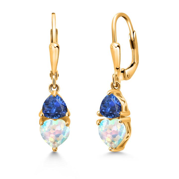 White Opal and Created Sapphire_18K Yellow Gold Plated Silver_Earrings in 18K Yellow Gold Plated Silver