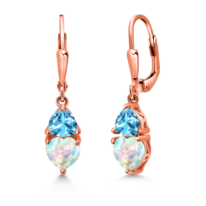 White Opal and Swiss Blue Topaz_18K Rose Gold Plated Silver_Earrings in 18K Rose Gold Plated Silver