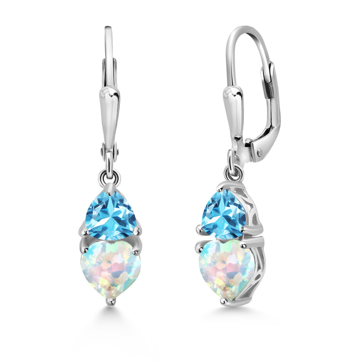 White Opal and Swiss Blue Topaz_925 Sterling Silver_Earrings in 925 Sterling Silver