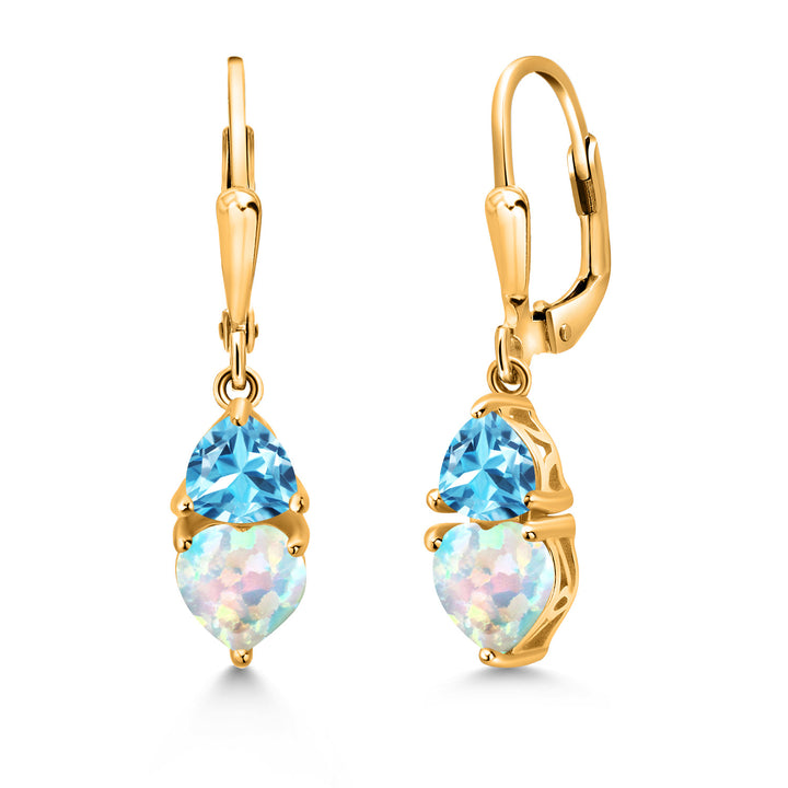 White Opal and Swiss Blue Topaz_18K Yellow Gold Plated Silver_Earrings in 18K Yellow Gold Plated Silver
