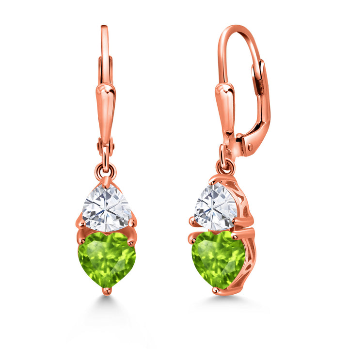 Peridot and Moissanite_18K Rose Gold Plated Silver_Earrings in 18K Rose Gold Plated Silver