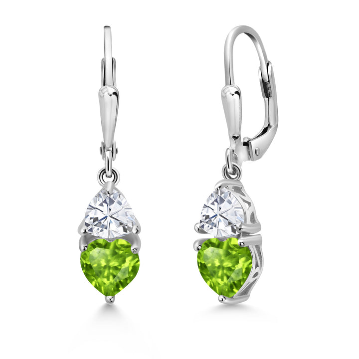 Peridot and Moissanite_925 Sterling Silver_Earrings in 925 Sterling Silver