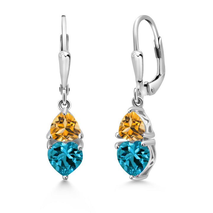 London Blue Topaz and Citrine_925 Sterling Silver_Earrings in 925 Sterling Silver