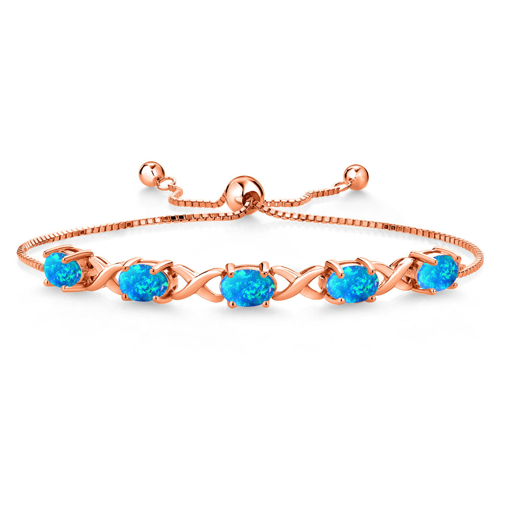 Blue Simulated Opal - October_Bracelet in 925 Rose Gold Plated Silver