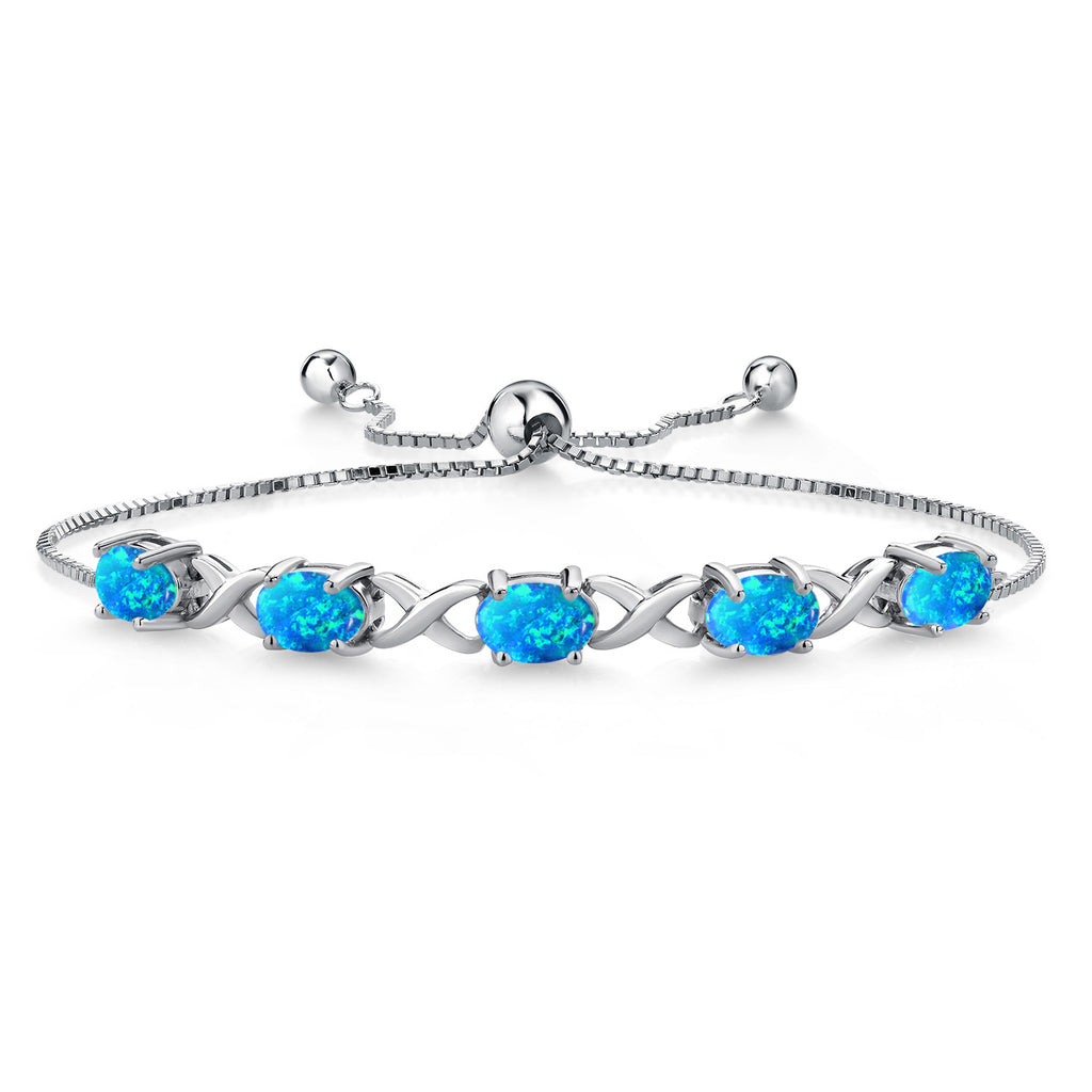 Blue Simulated Opal-Cabochon - October_Bracelet in 925 Sterling Silver