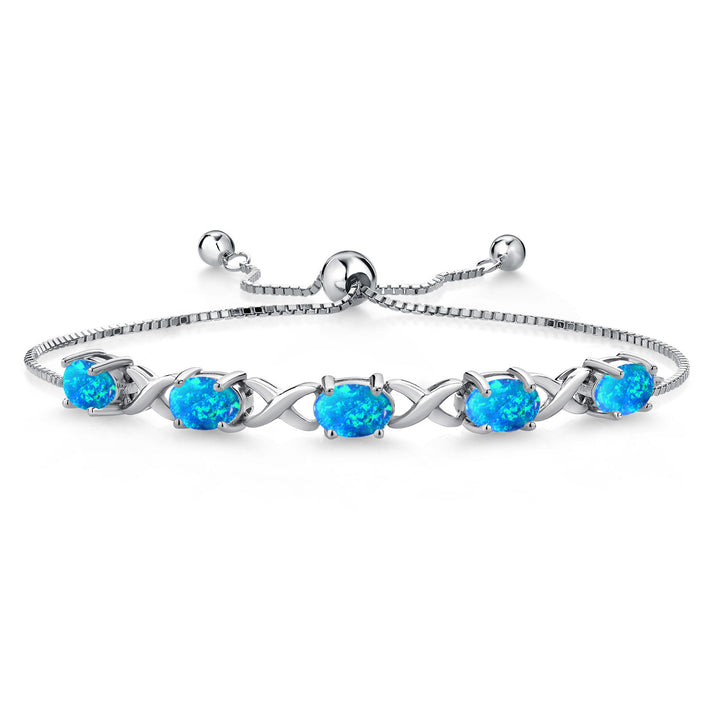 Blue Simulated Opal-Cabochon - October_Bracelet in 925 Sterling Silver