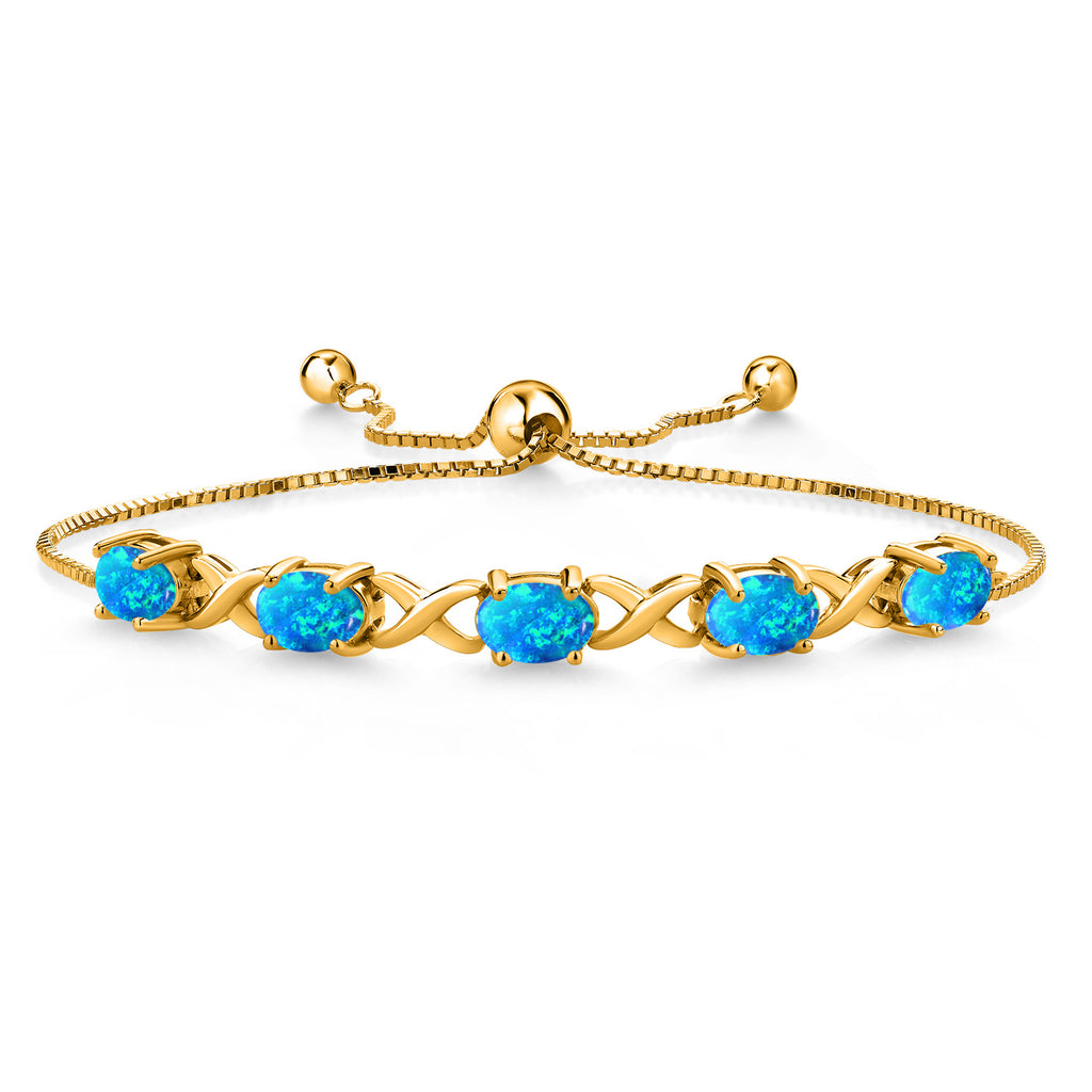 Blue Simulated Opal - October_Bracelet in 925 Yellow Gold Plated Silver