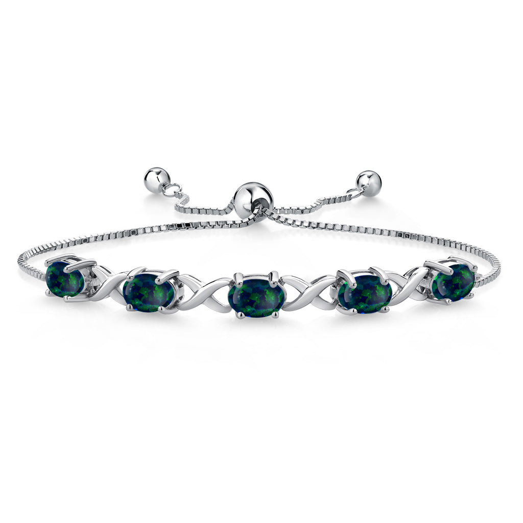 Green Simulated Opal-Cabochon - October_Bracelet in 925 Sterling Silver