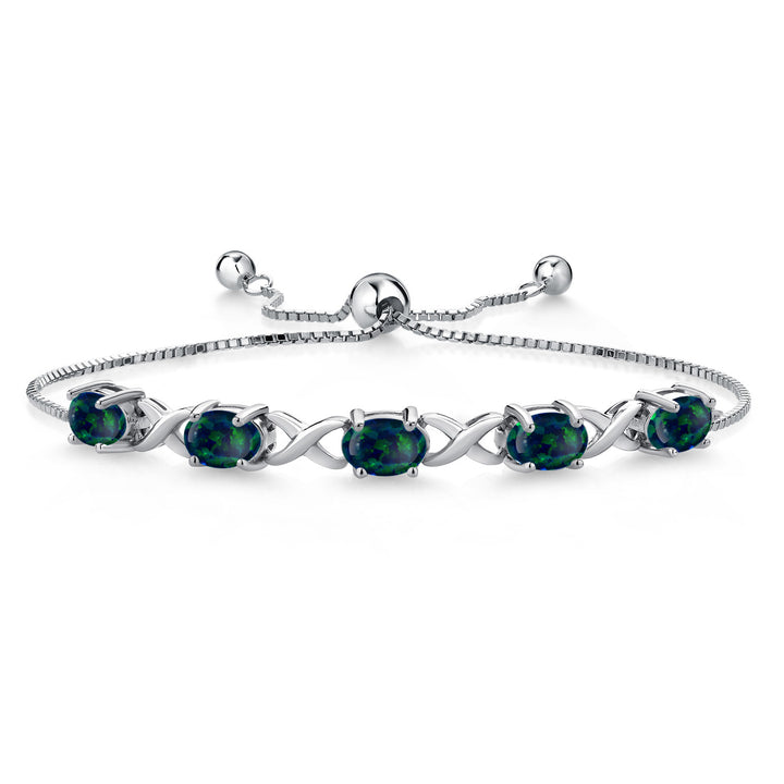 Green Simulated Opal-Cabochon - October_Bracelet in 925 Sterling Silver